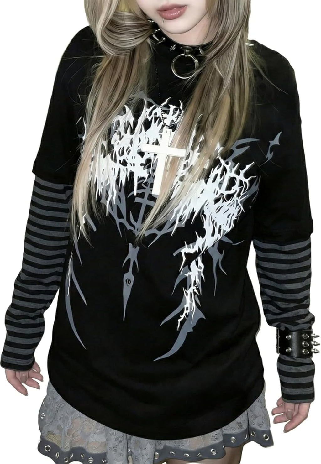 Grunge Shirt for Women Y2k Goth Shirts Long Sleeve Harajuku Aesthetic Top Punk T-Shirt