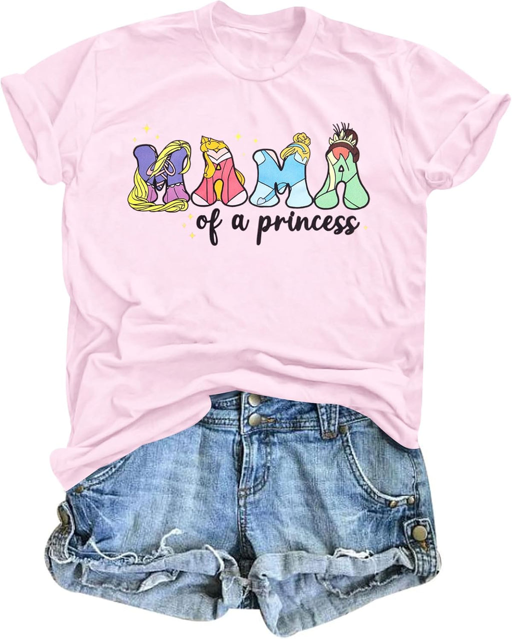 Magic Mama Princess Shirts for Women Mom Letter Print Tee Trendy Graphic Tees Casual Short Sleeve T Shirts