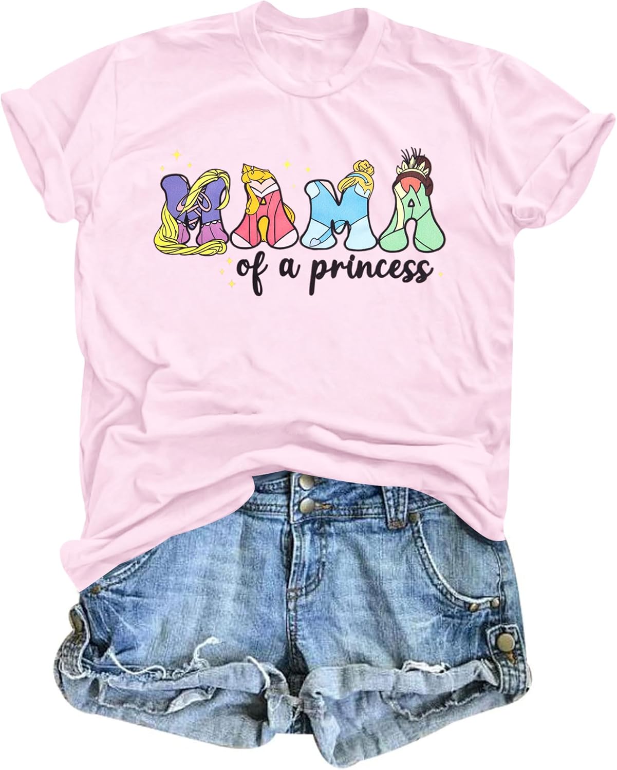 Magic Mama Princess Shirts for Women Mom Letter Print Tee Trendy Graphic Tees Casual Short Sleeve T Shirts