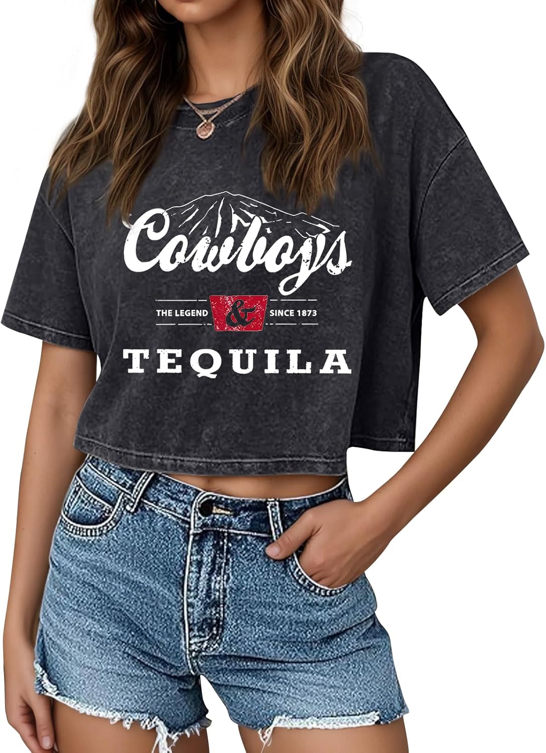 Western Cowboy Cropped T Shirts for Women Cowgirl Country Music Concert Vintage Graphic Tees Rodeo Acid Wash Tshirt