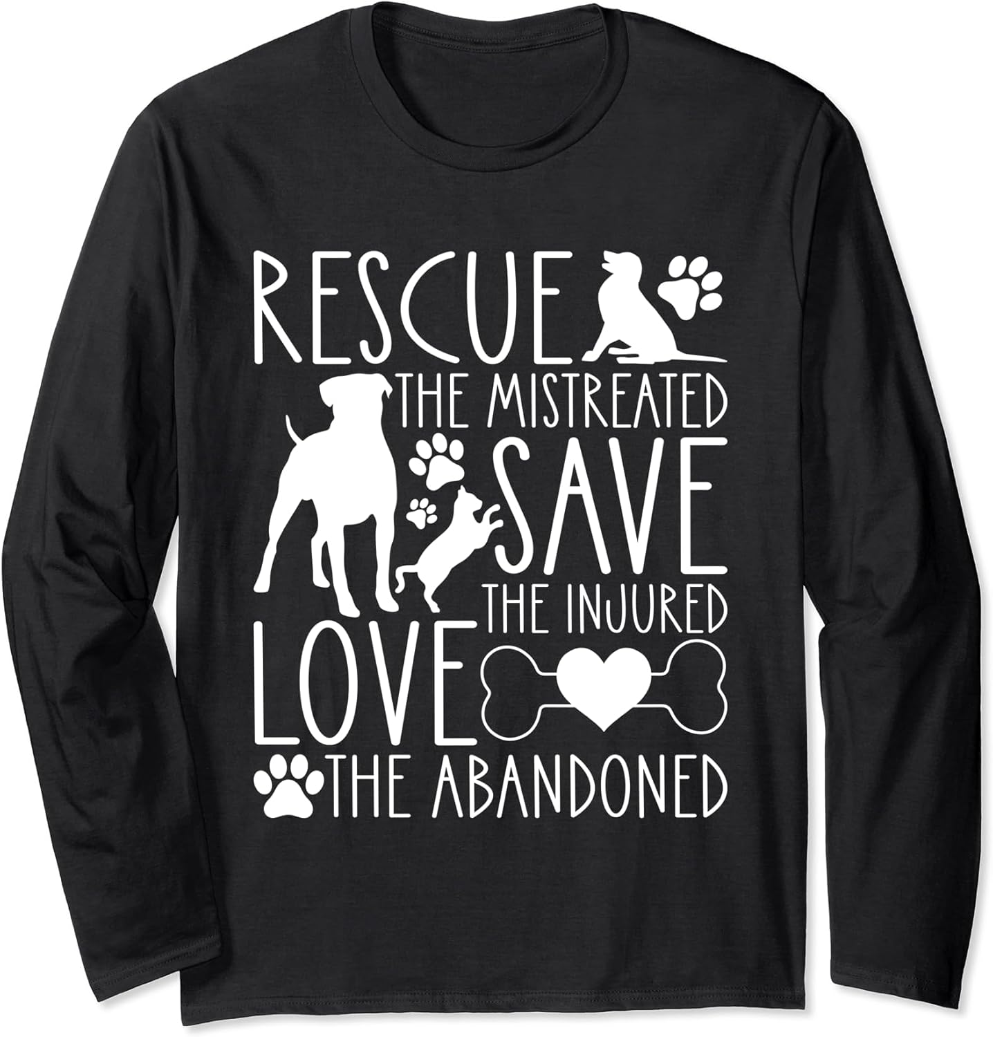 Rescue Save Love, Animal Rescue Dog Cat Lovers Long Sleeve T-Shirt