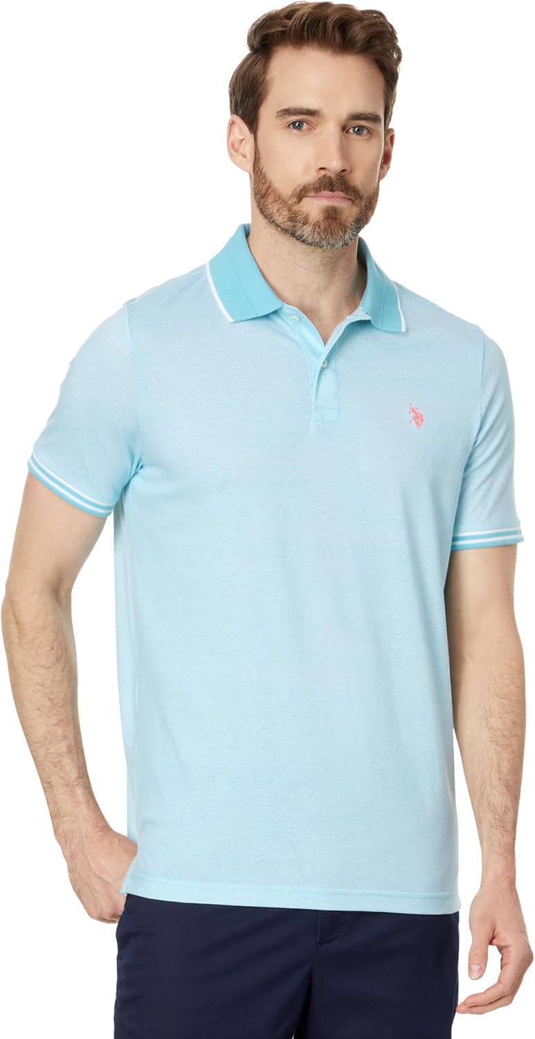Mens All Over Print Jersey Textured Collar Short Sleeve Polo Shirt