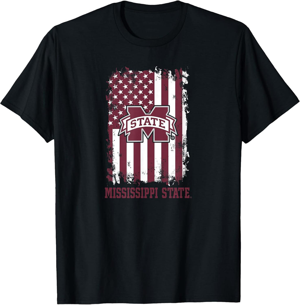 Mississippi State Bulldogs Patriotic Retro American Flag T-Shirt