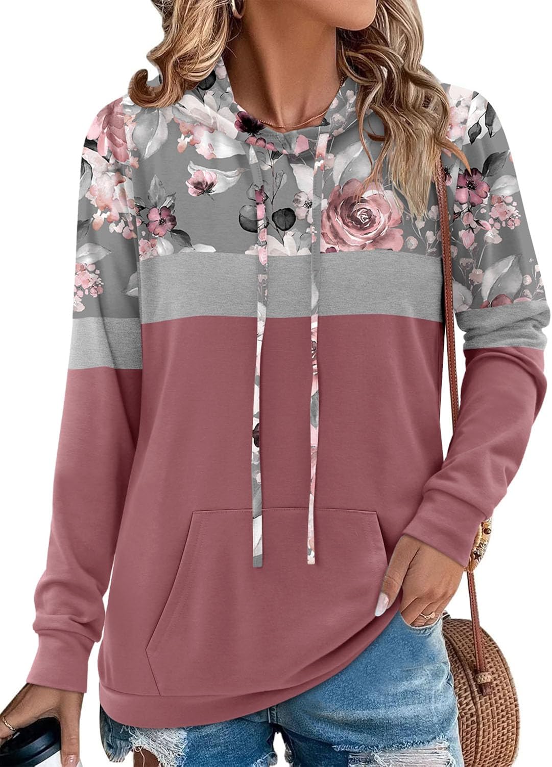Hoodies for Women Camo Leopard Print Tops Pullover Hooded Sweatshirt Drawstring with Pocket
