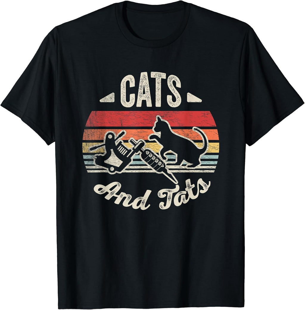 Vintage Cats And Tats Shirt Cat Tattoo Lover Cats & Tats Men Women T-Shirt