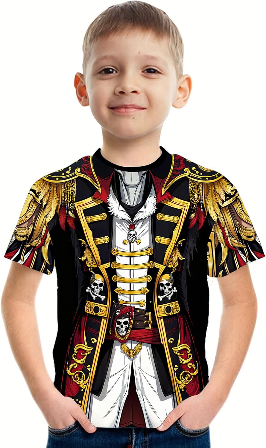 Anime Pirate Captain Boys T-Shirt Funny Knight Tee Crewneck Short Sleeve Loose Fashion Kids Top