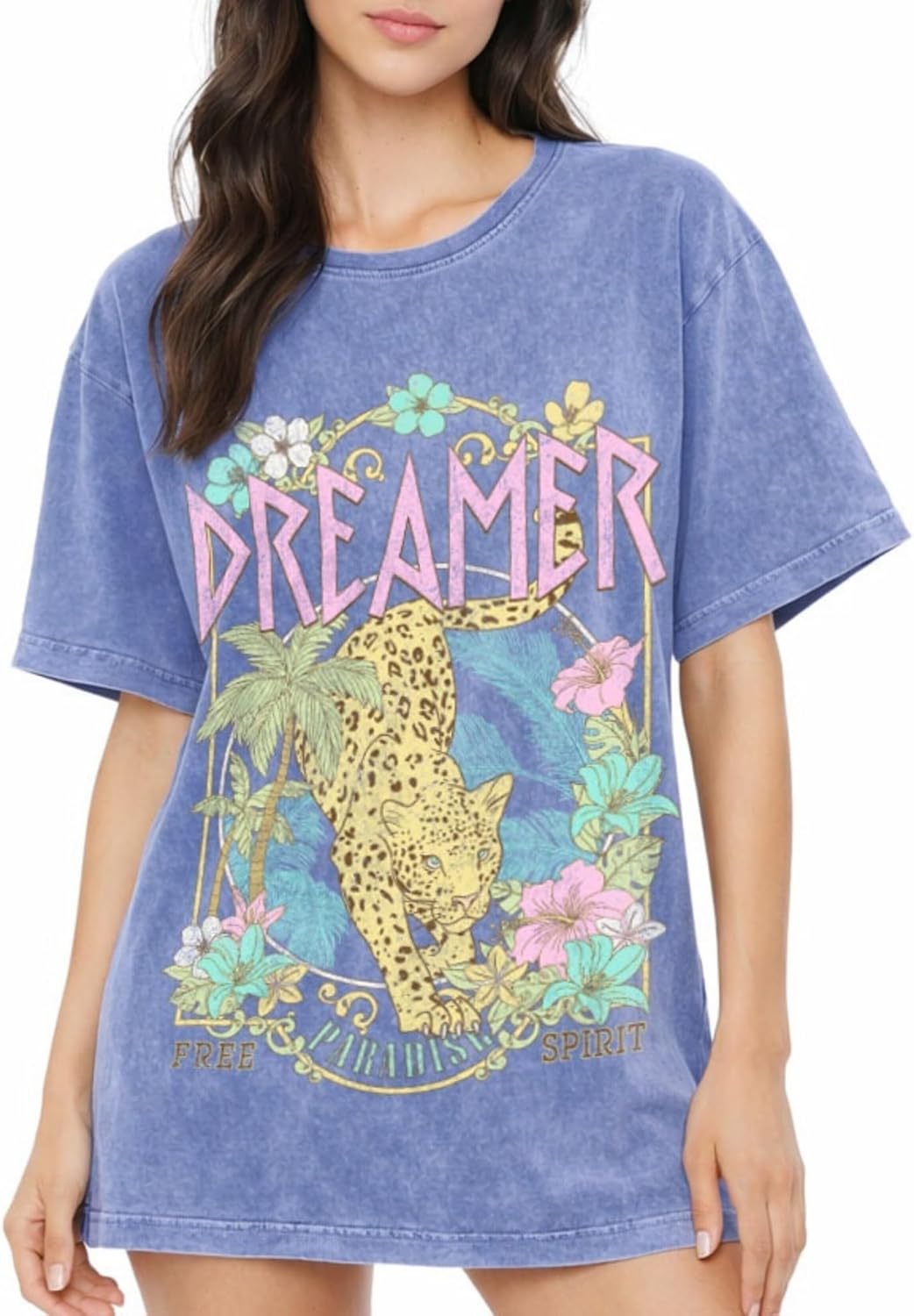 Women’s Premium Oversized Vintage Graphic T Shirt – Mineral Washed Relaxed Fit Boho Western Rock Inspired Casual Tee