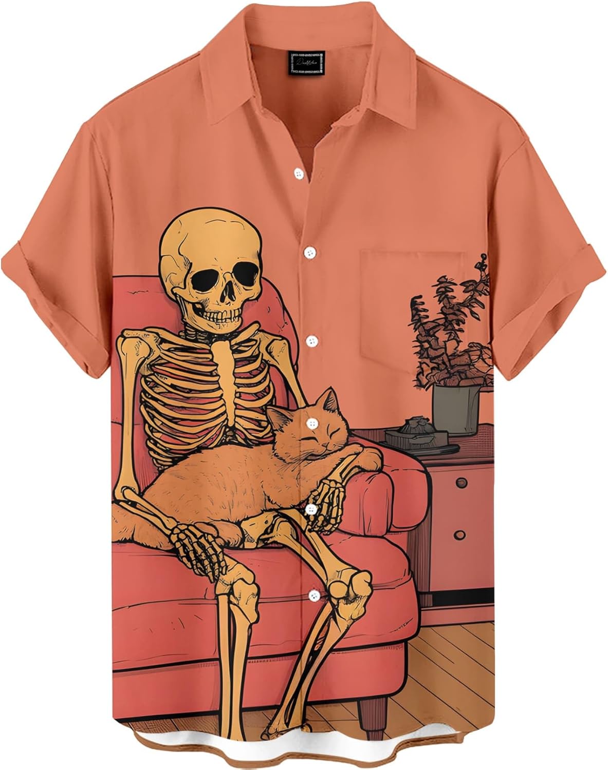 Men's Funny Skull Print Hawaiian Shirt, Funny Graphic Short Sleeve Button Down Tropical Beach Vacation Shirt