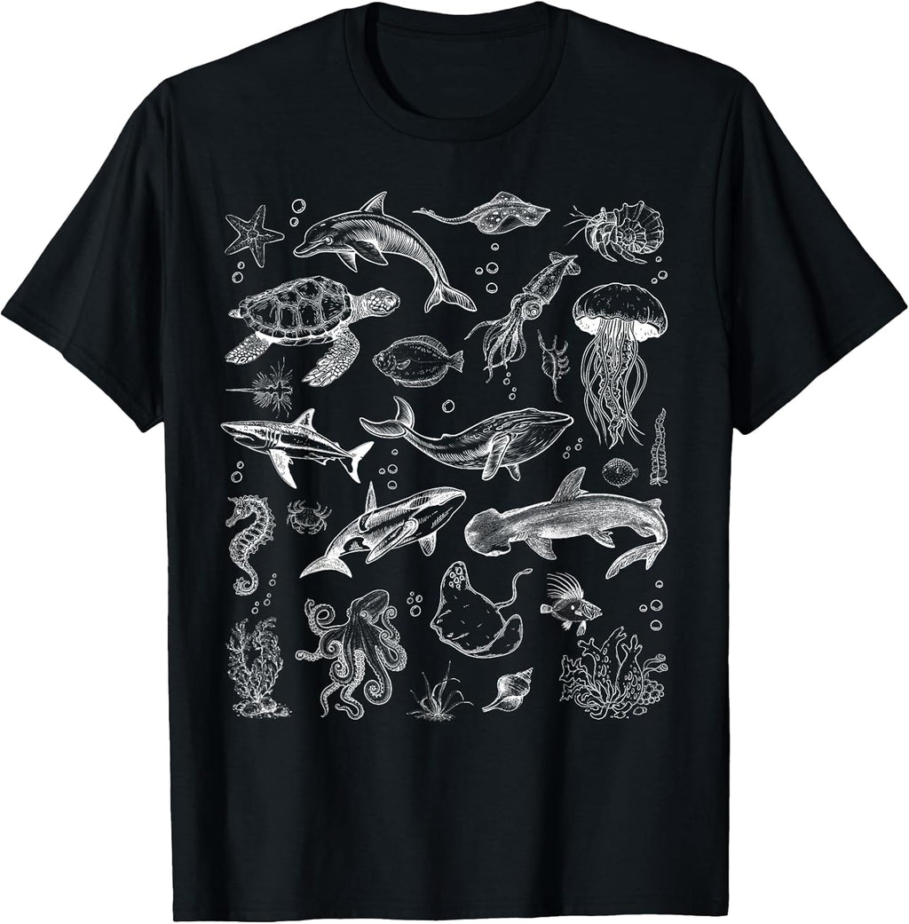 Ocean Wildlife Tattoo Sea Animals 80s 90s Retro Vintage T-Shirt