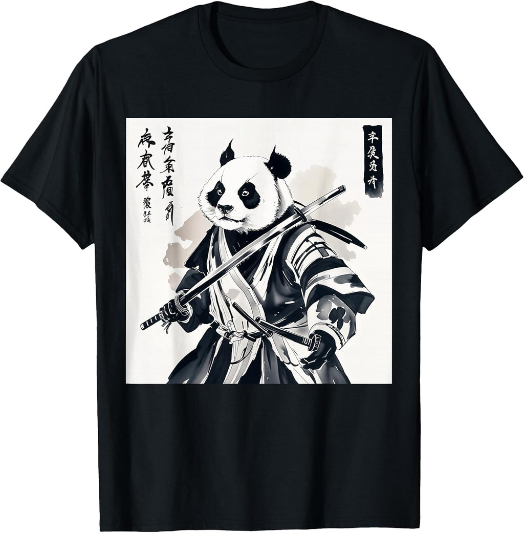 Samurai Panda Graphic Warrior Art tee Japanese Anime Ukiyo-e T-Shirt