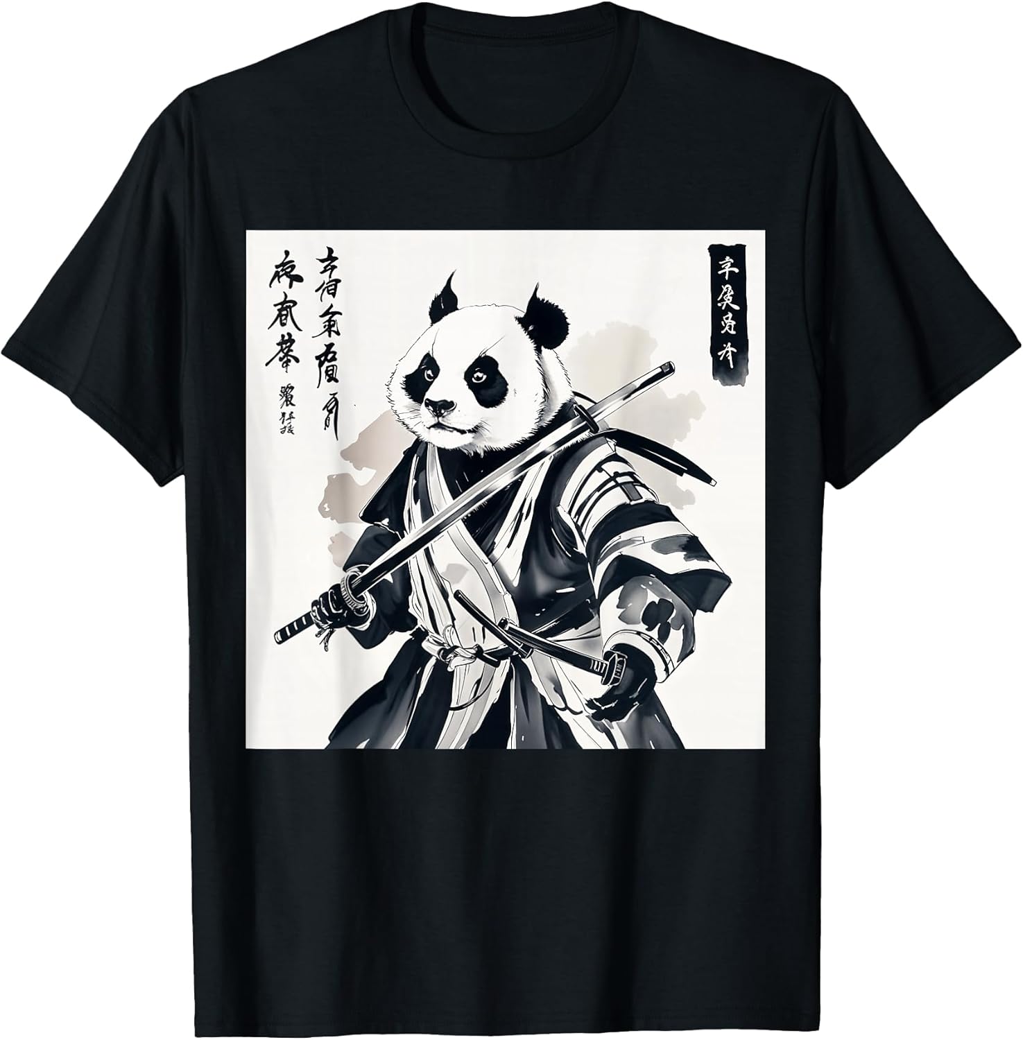 Samurai Panda Graphic Warrior Art tee Japanese Anime Ukiyo-e T-Shirt