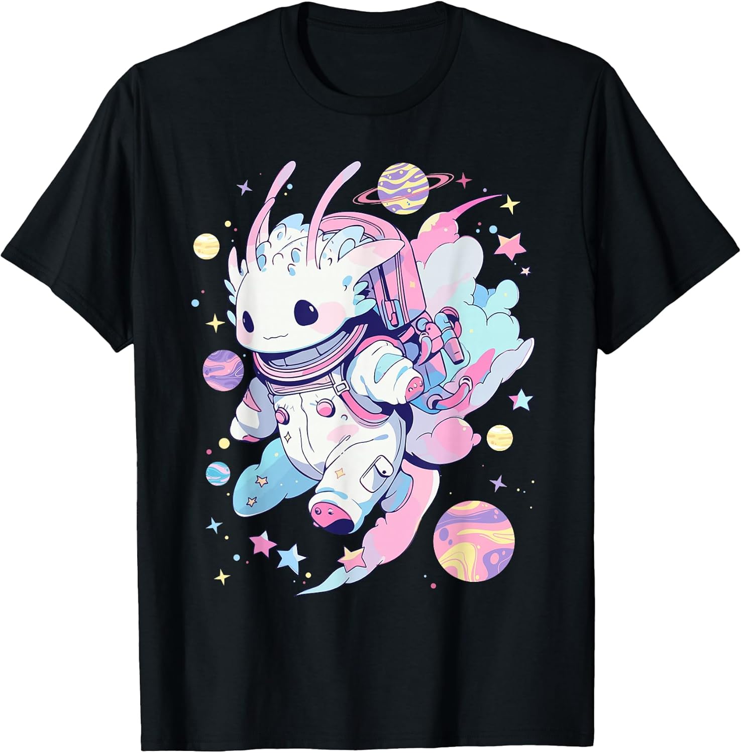 Cute Space Galaxy Axolotl Pastel Goth Aesthetic Nu Goth T-Shirt