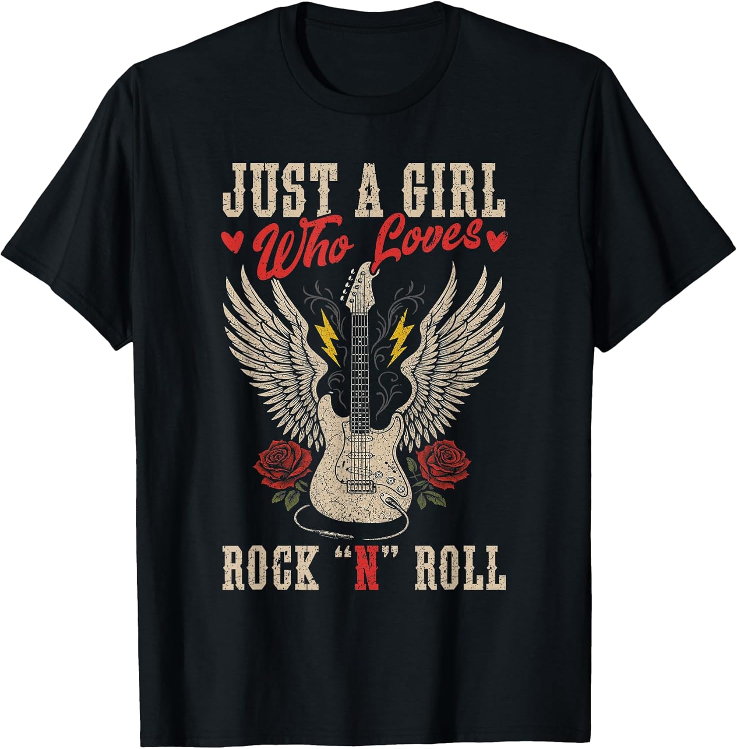 Just A Girl Who Loves Rock N Roll Guitar Rock Music Vintage T-Shirt