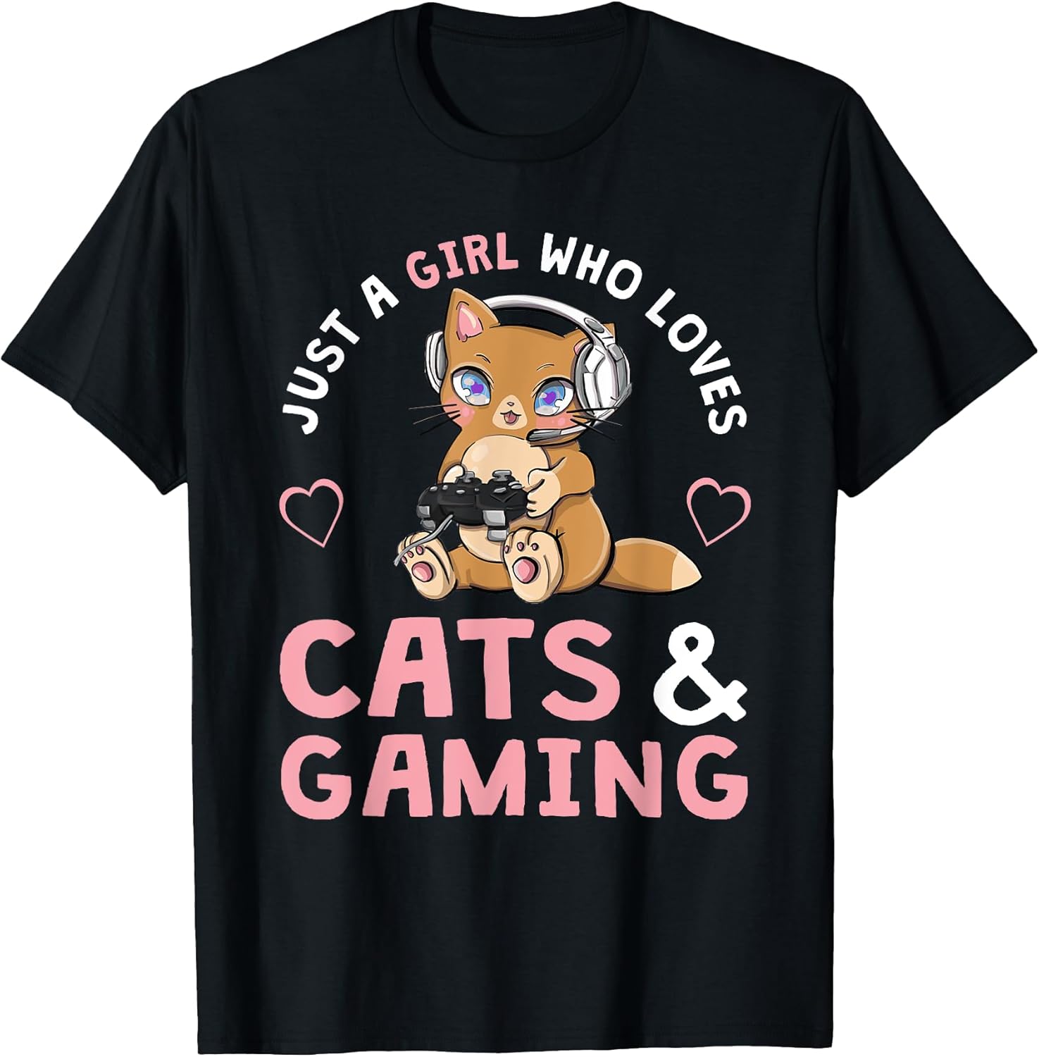 Just A Girl Who Loves Cats and Gaming Cute Gamer Cat T-Shirt Small