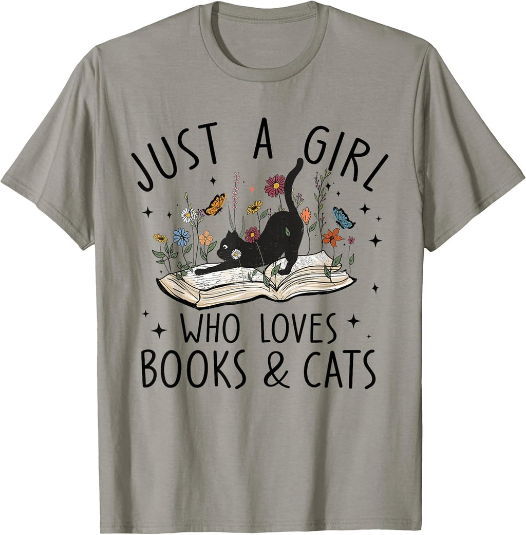 just A Girl Who Loves Cats and Books Reading Bookworm Girls T-Shirt