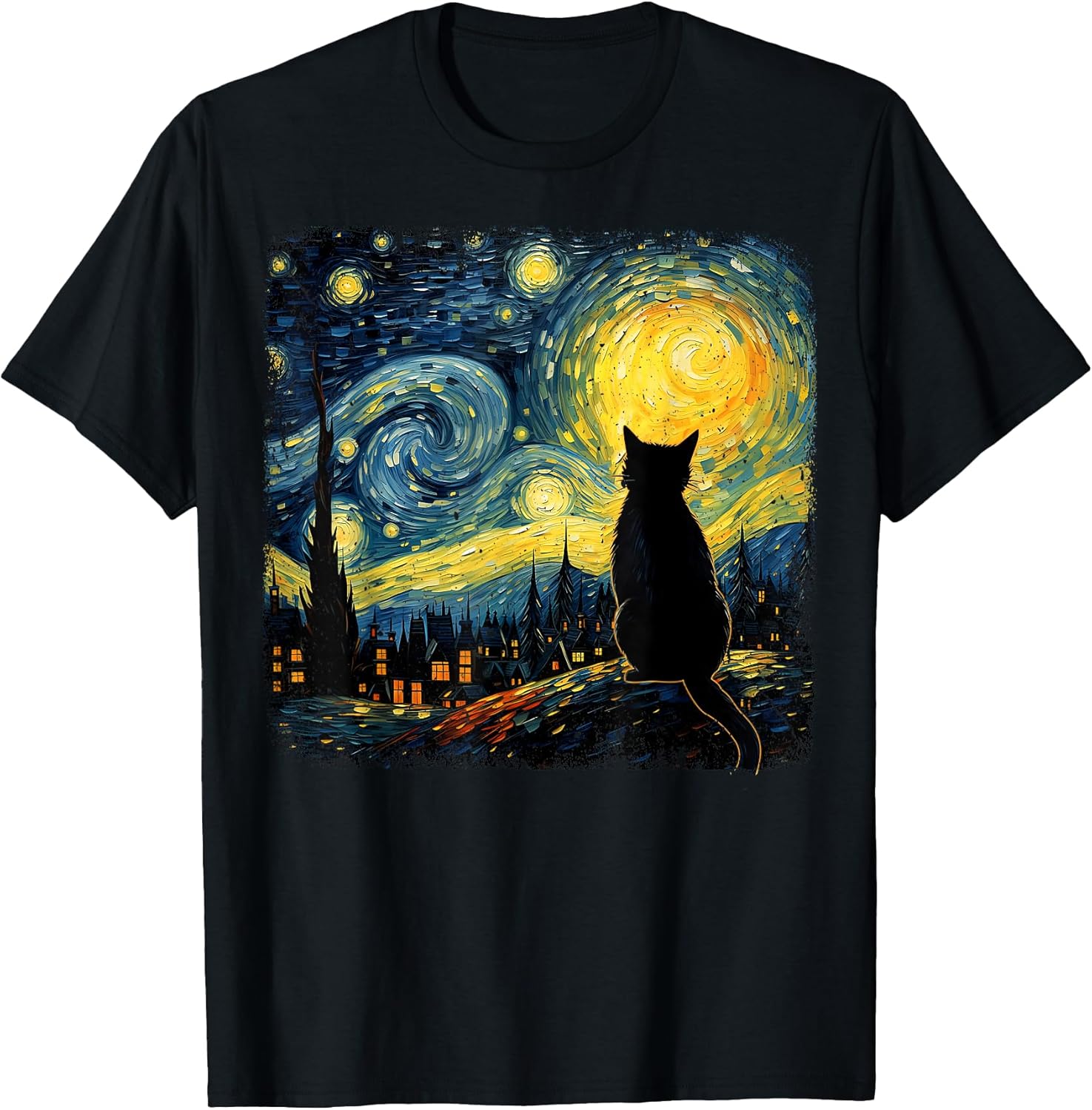 Funny Starry Night Cat Lover Gifts Graphic Tees