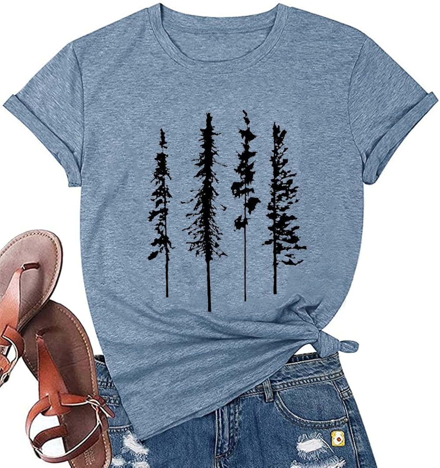Funny Graphic Women Skinny Pine Tree Shirt Summer Hiking Camping Athletic Tees Nature Casual Comfy Clothes