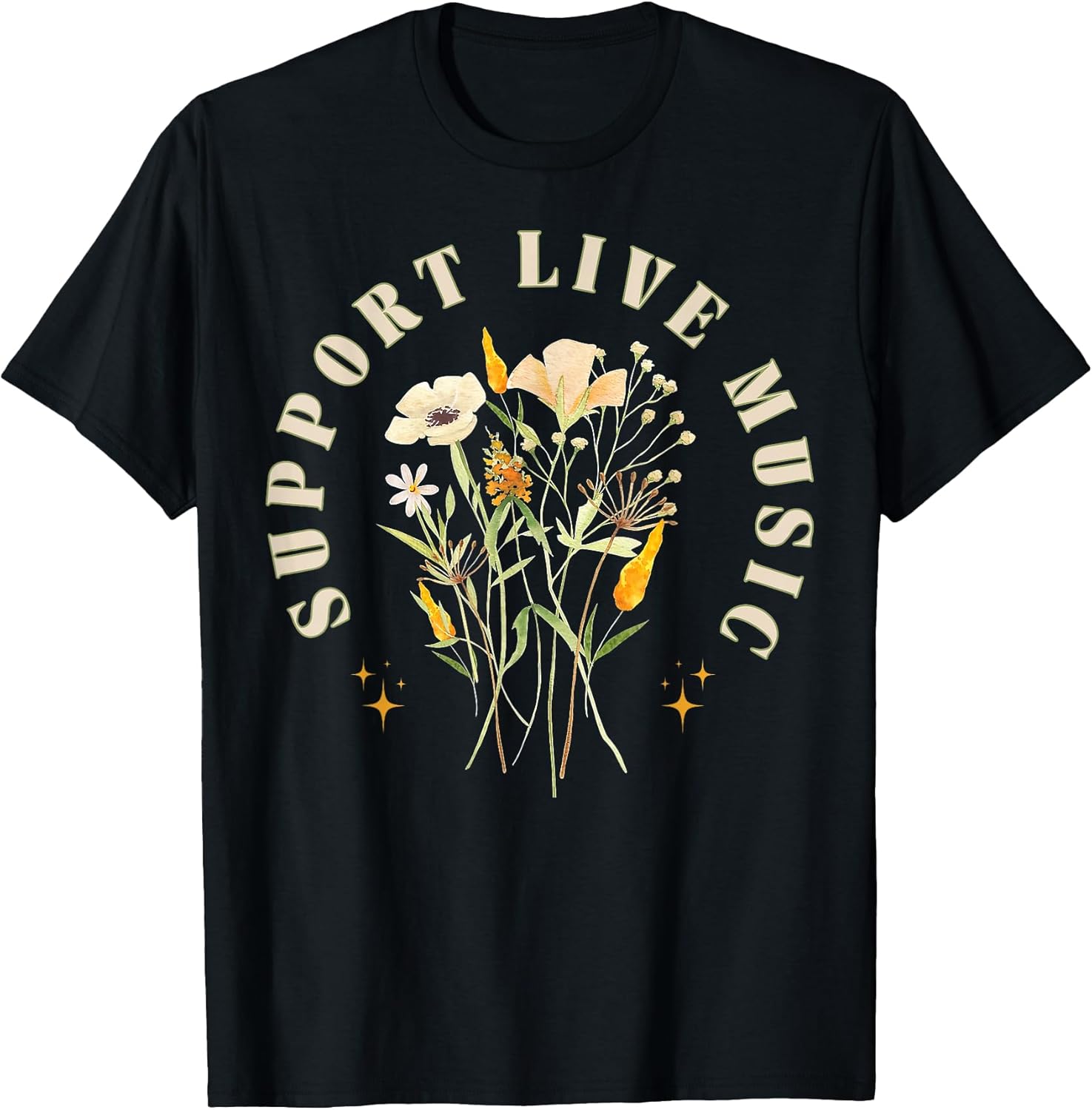 Support Live Music Floral Music Teacher Musician Band Lover T-Shirt