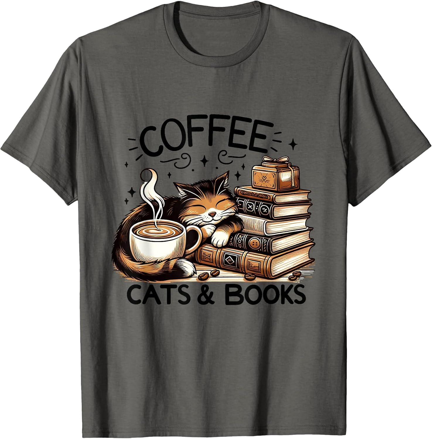 Funny Cute Coffee Cats Books Lover Gift Idea Women Men Kids T-Shirt