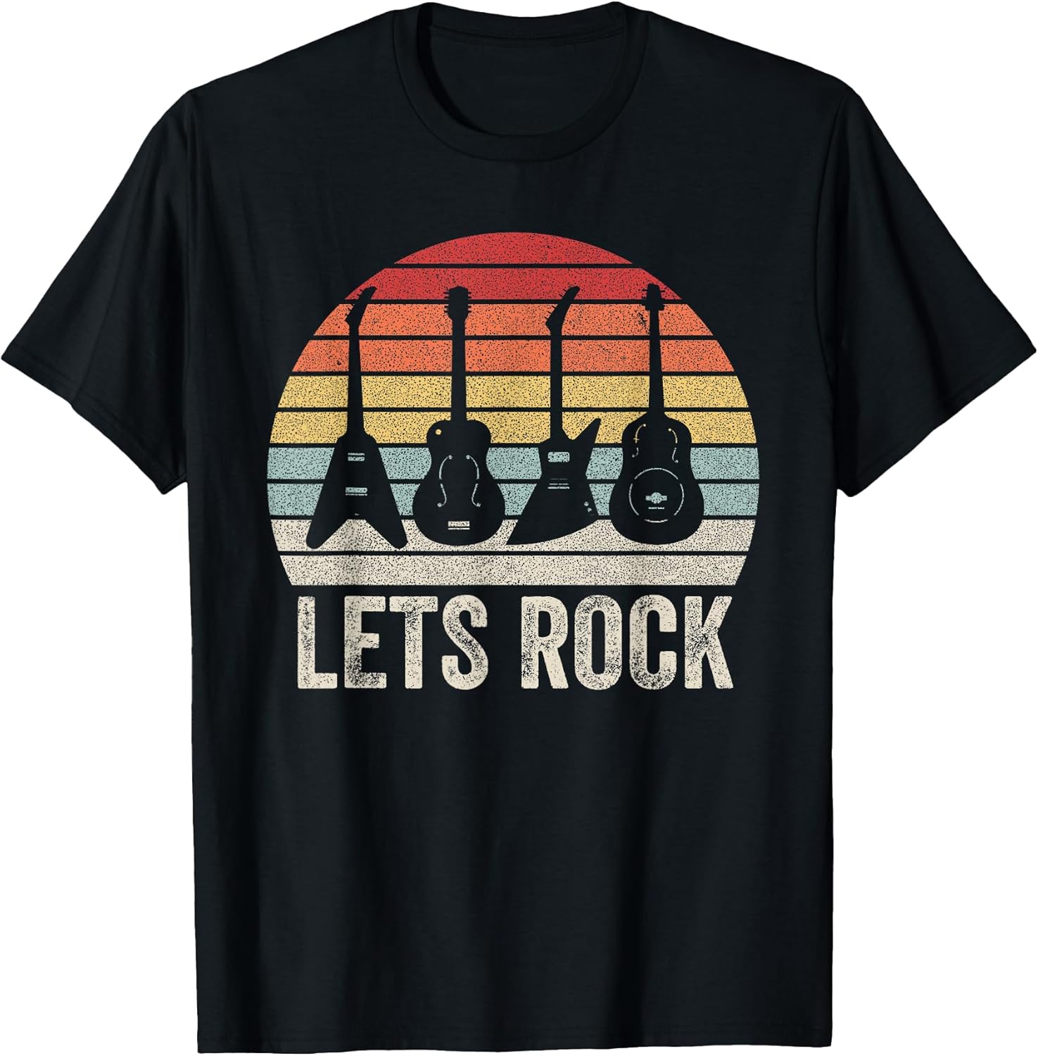 Vintage Retro Lets Rock Rock and Roll Guitar Music T-Shirt