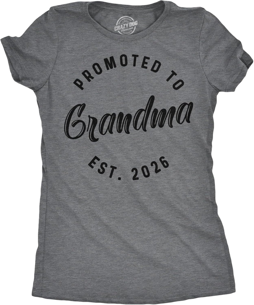 Womens Funny T Shirts Promoted to Grandma 2026 and 2025 Cute Family Tee for Ladies