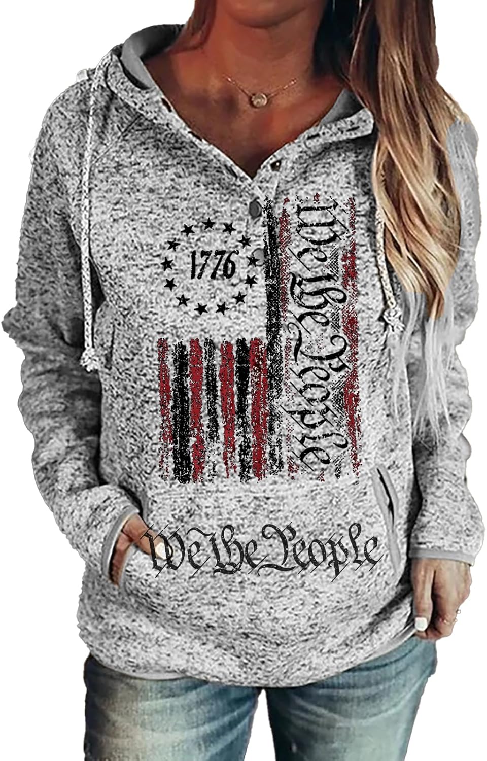 Womens Vintage Loose Casual Hoodie Long Sleeve Pullover Tops Sweatshirt with Kangroo Pocket