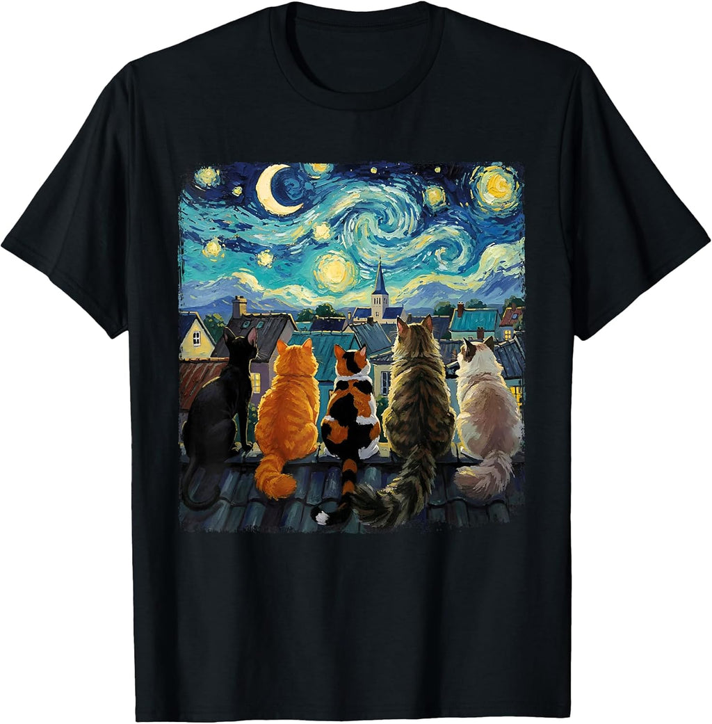 Funny Cat Van Gogh Starry Night Feline Art