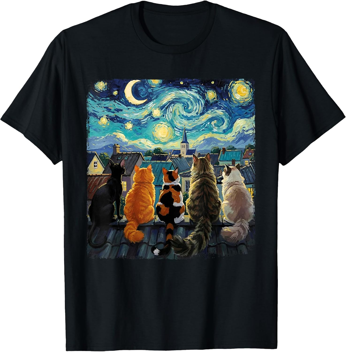 Funny Cat Van Gogh Starry Night Feline Art