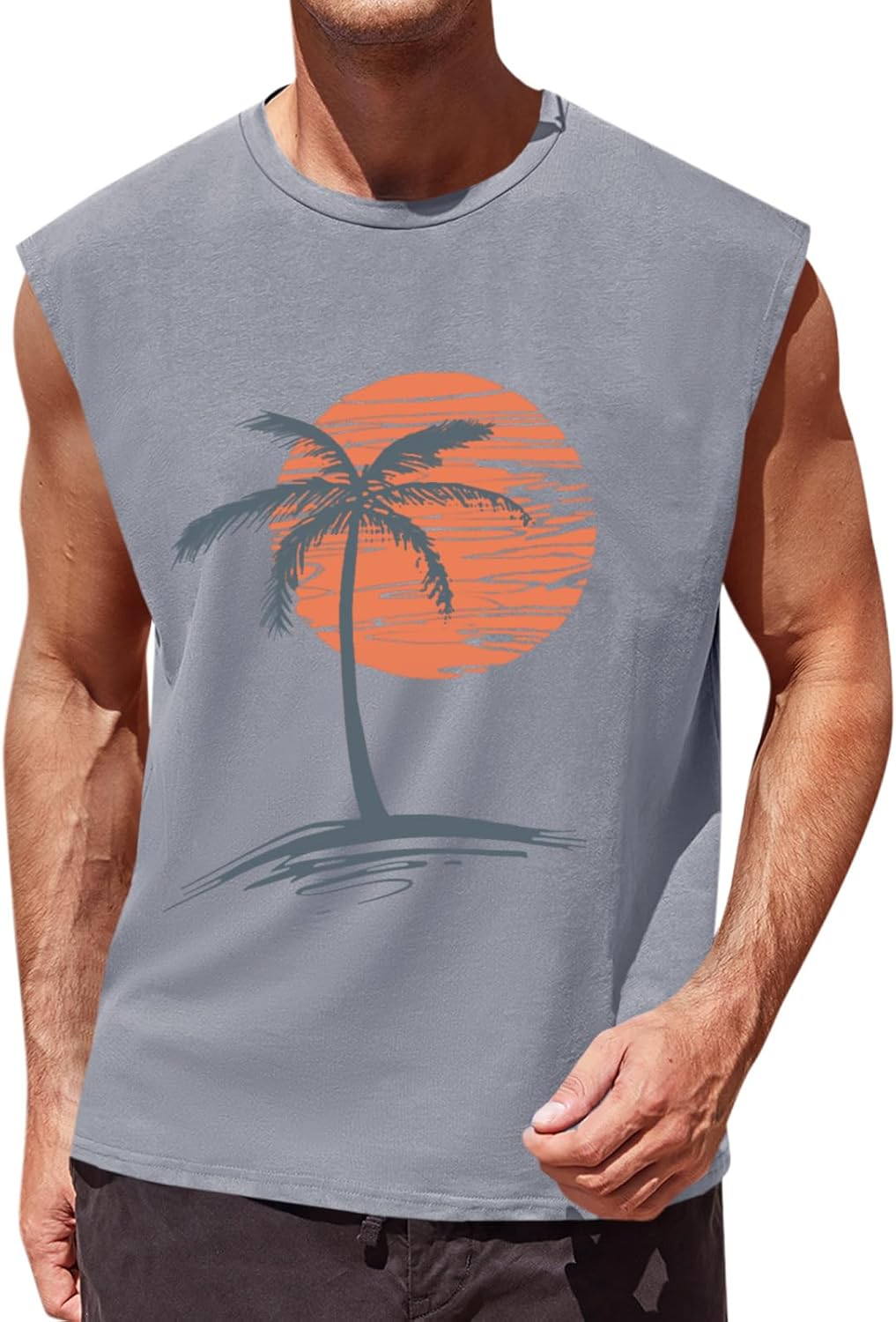Mens Sleeveless Tank Tops Workout Gym Muscle Shirts Palm Tree Vintage Hawaiian Summer Beach T Shirts