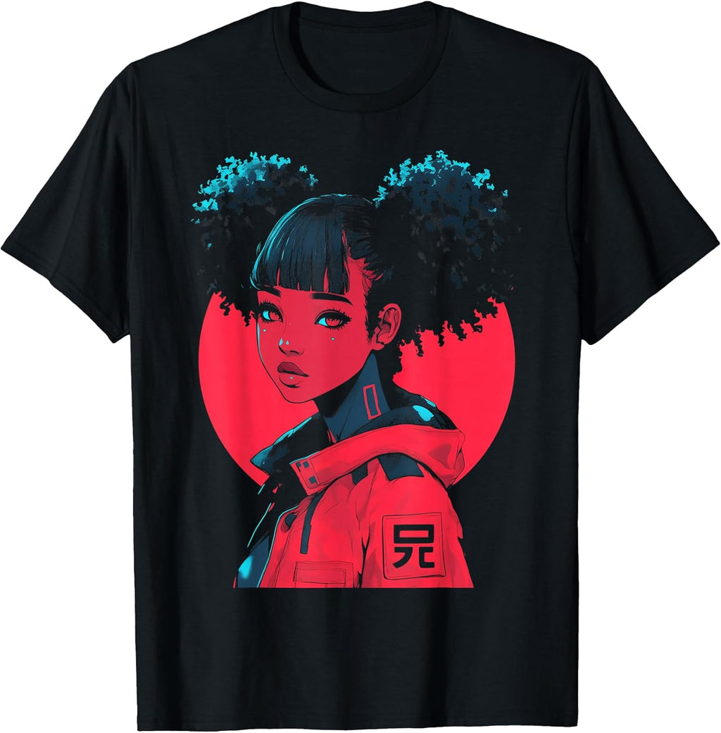 Harajuku Cyberpunk Black Girl Anime Manga Waifu Japanese T-Shirt