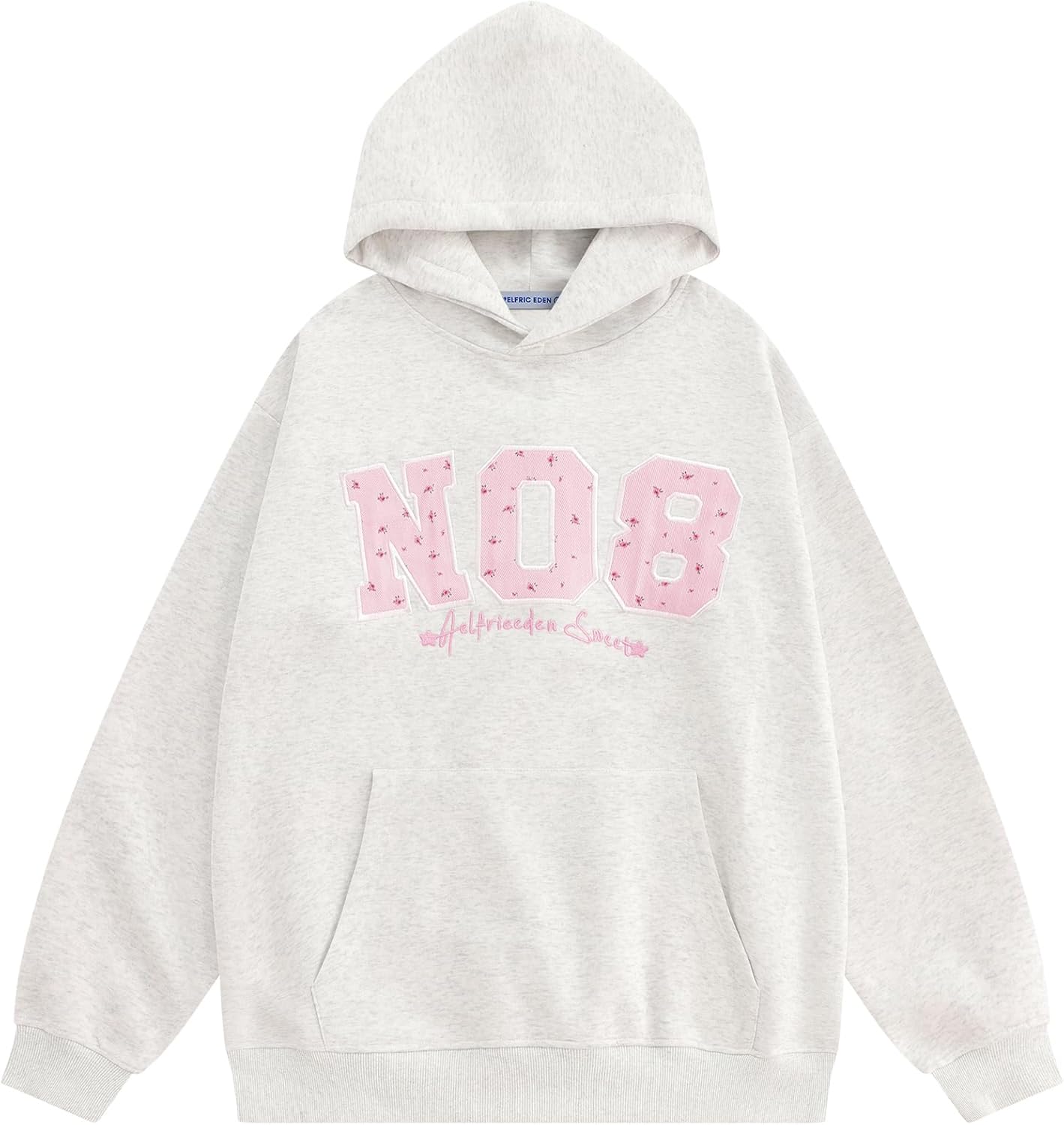 Womens Oversized Graphic Hoodies Y2k Flower Embroidery Number Print Pullover Hooded Sweatshirt Unisex
