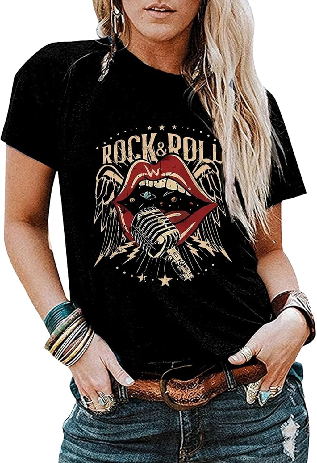 Women Rock Band T-Shirts Crew Neck Short Sleeve Country Music Graphic Tee Shirt Summer Casual Loose Tee Top