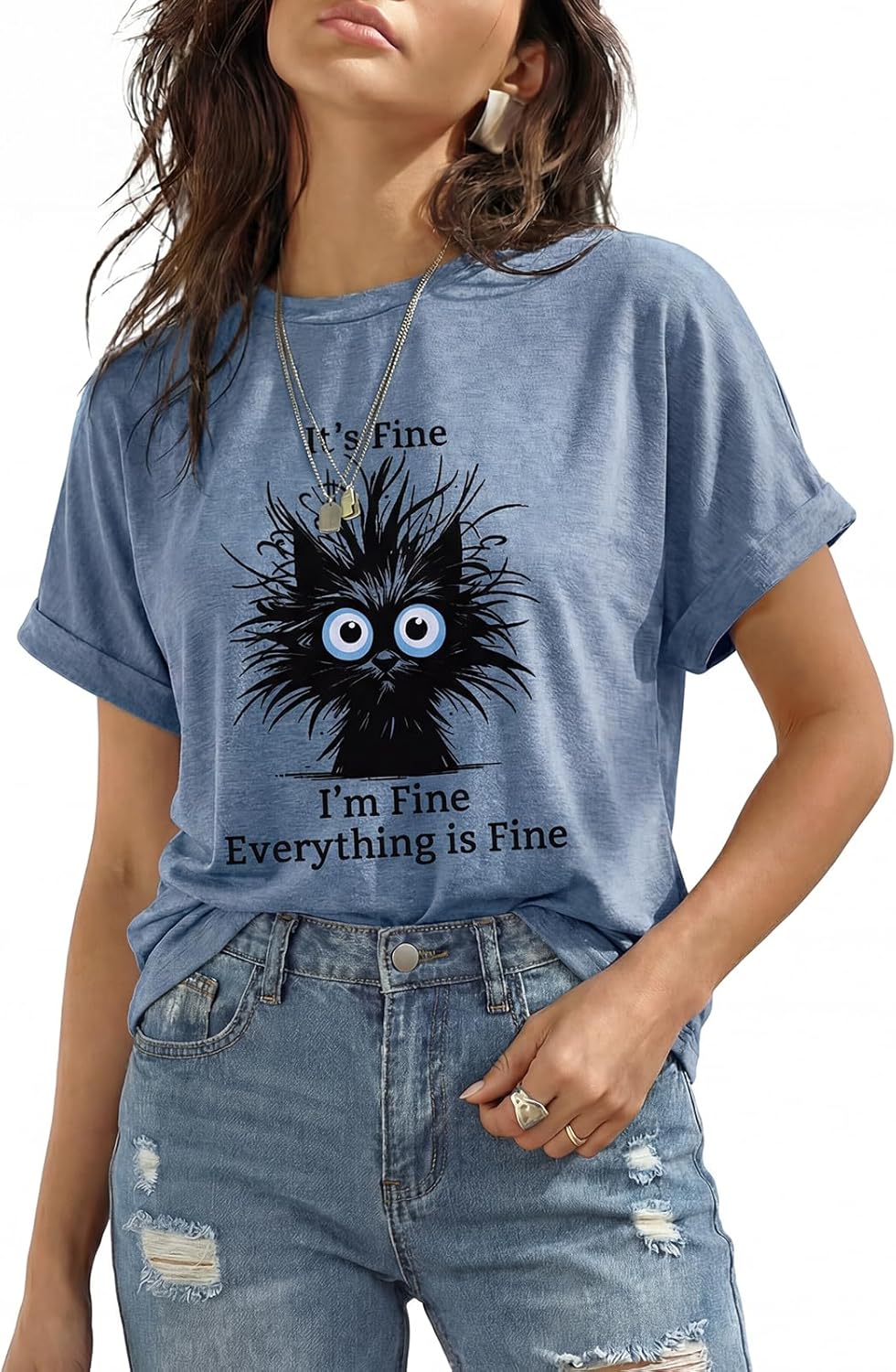 Cat Shirts for Women Cute Cat Summer Short Sleeve Graphic Printed Casual Tees Shirt Crew Neck Vacation Funny Blouse Tops