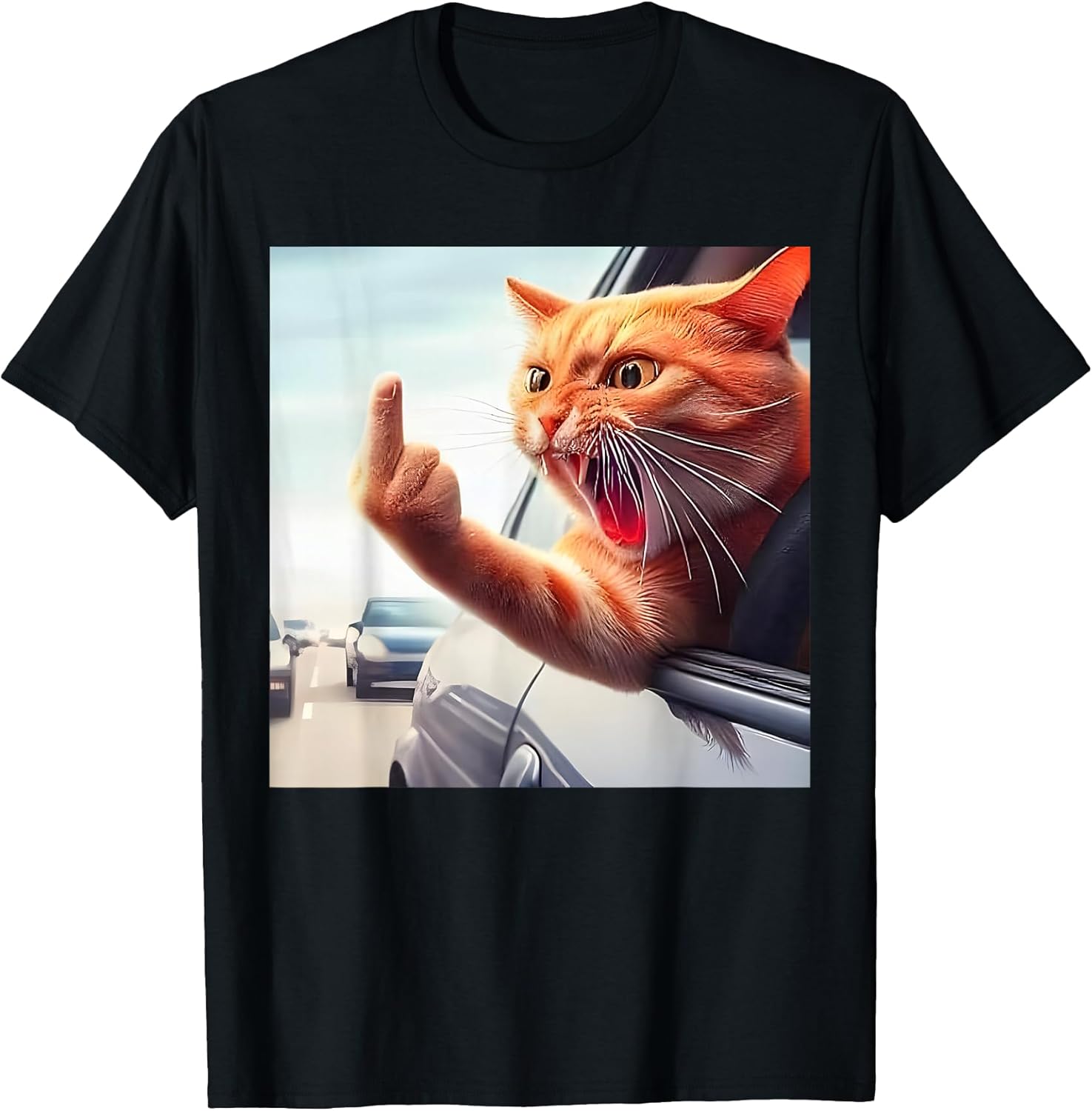 Funny Cat Middle Finger Hilarious Cat in The Car Cat Lover T-Shirt