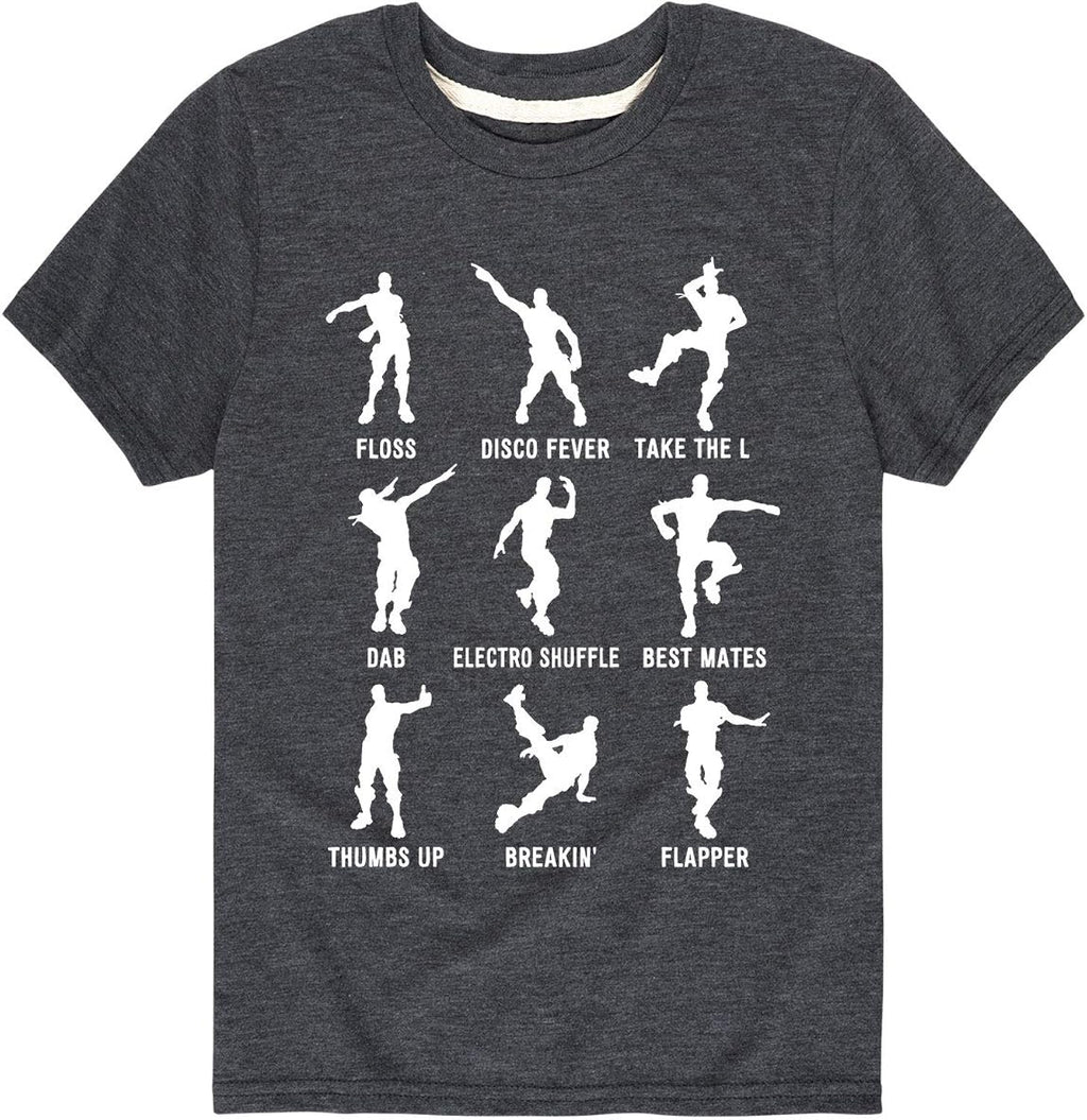 Dance Emotes - Gaming Gamer Youth Short Sleeve Graphic T-Shirt - Size Medium Heather Charcoal