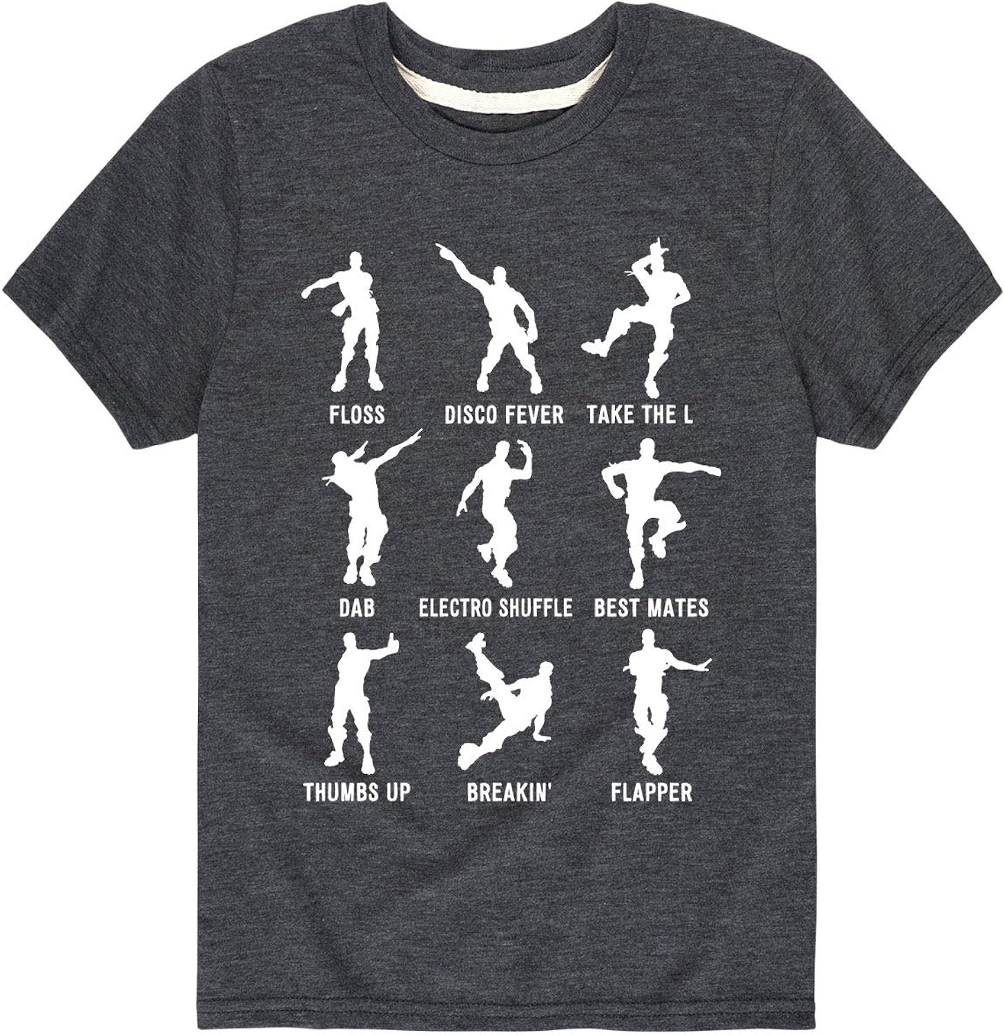 Dance Emotes - Gaming Gamer Youth Short Sleeve Graphic T-Shirt - Size Medium Heather Charcoal