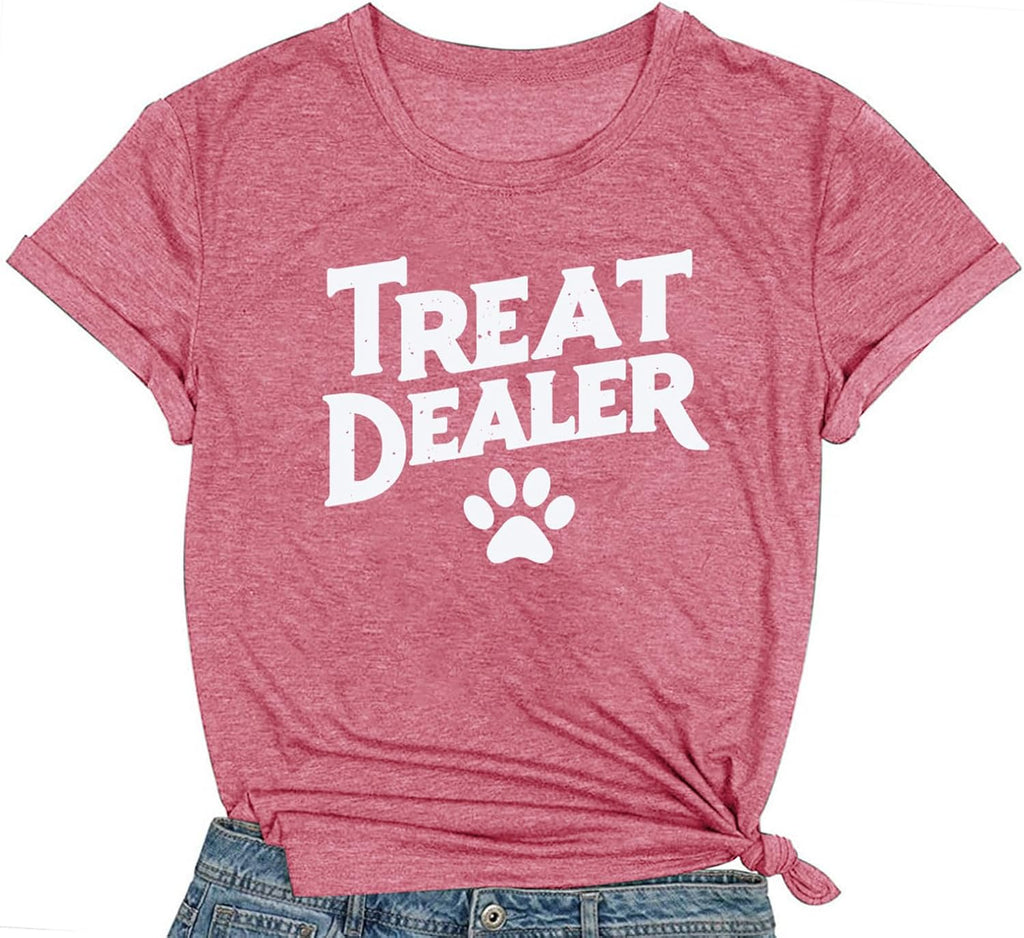 Dog Lover Shirts for Women Cute Paw Love Heart Print T-Shirt Dog Mom Short Sleeve Tee Tops