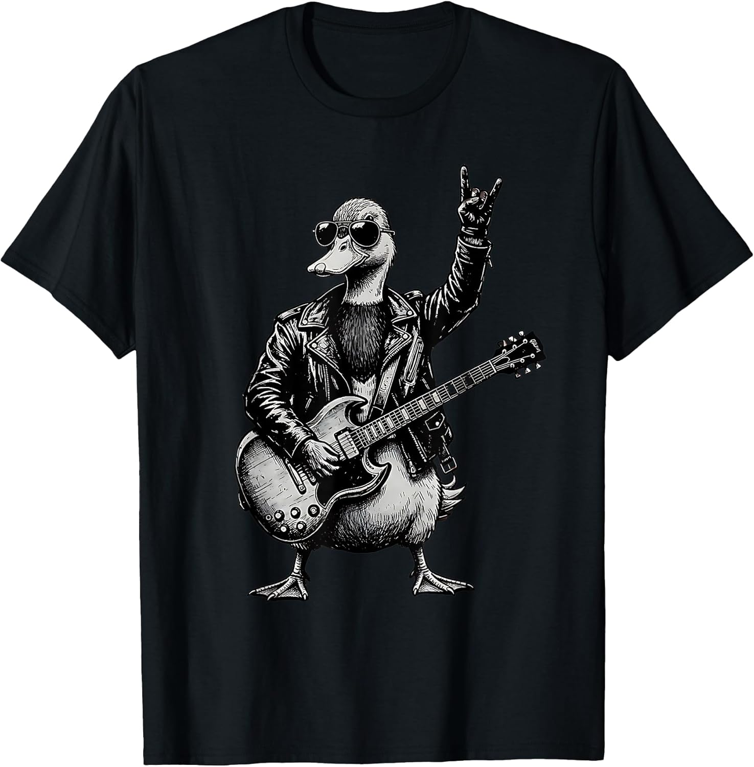 Funny Rock Music Band Duck Playing Guitar Retro Graphic T-Shirt