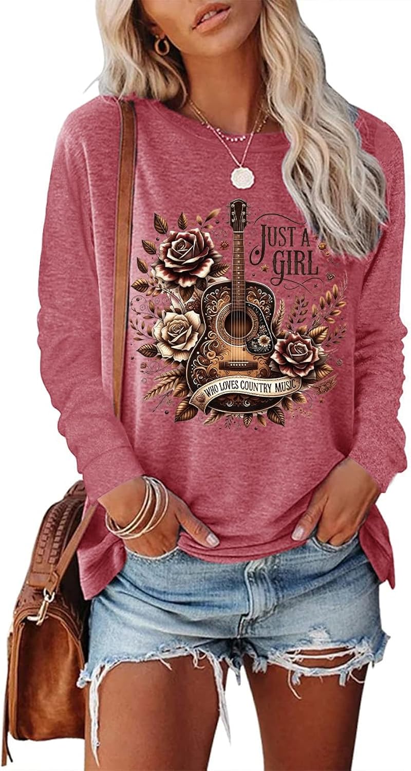 Women Nashville Shirts Vintage Rock Country Music T Shirt Long Sleeve Vacation Loose Fitting Tops