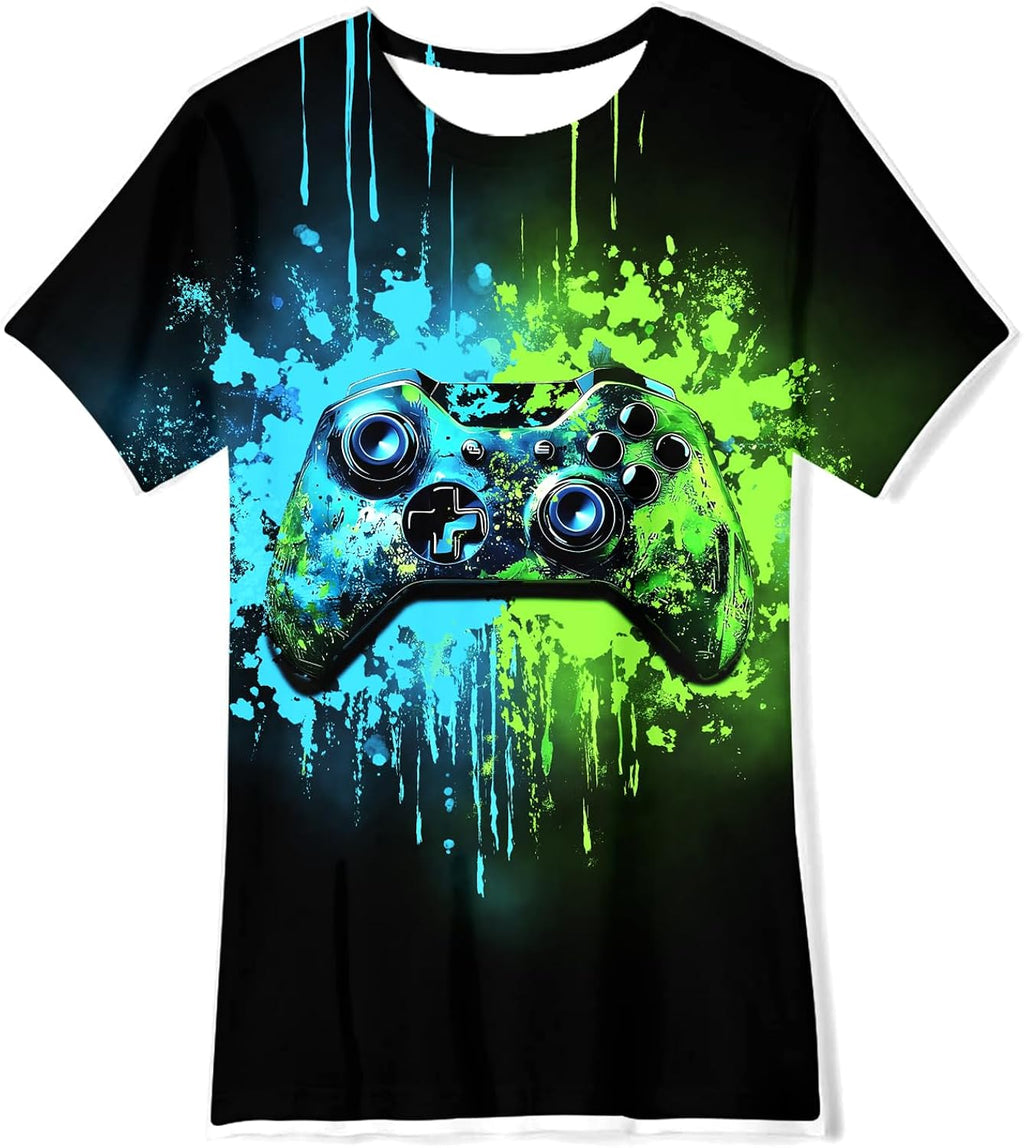 Boys Girls Neon Shirt Short Sleeve Cool 3D Graphic Print Neon Game Summer Tees Tops for 8-12 Years