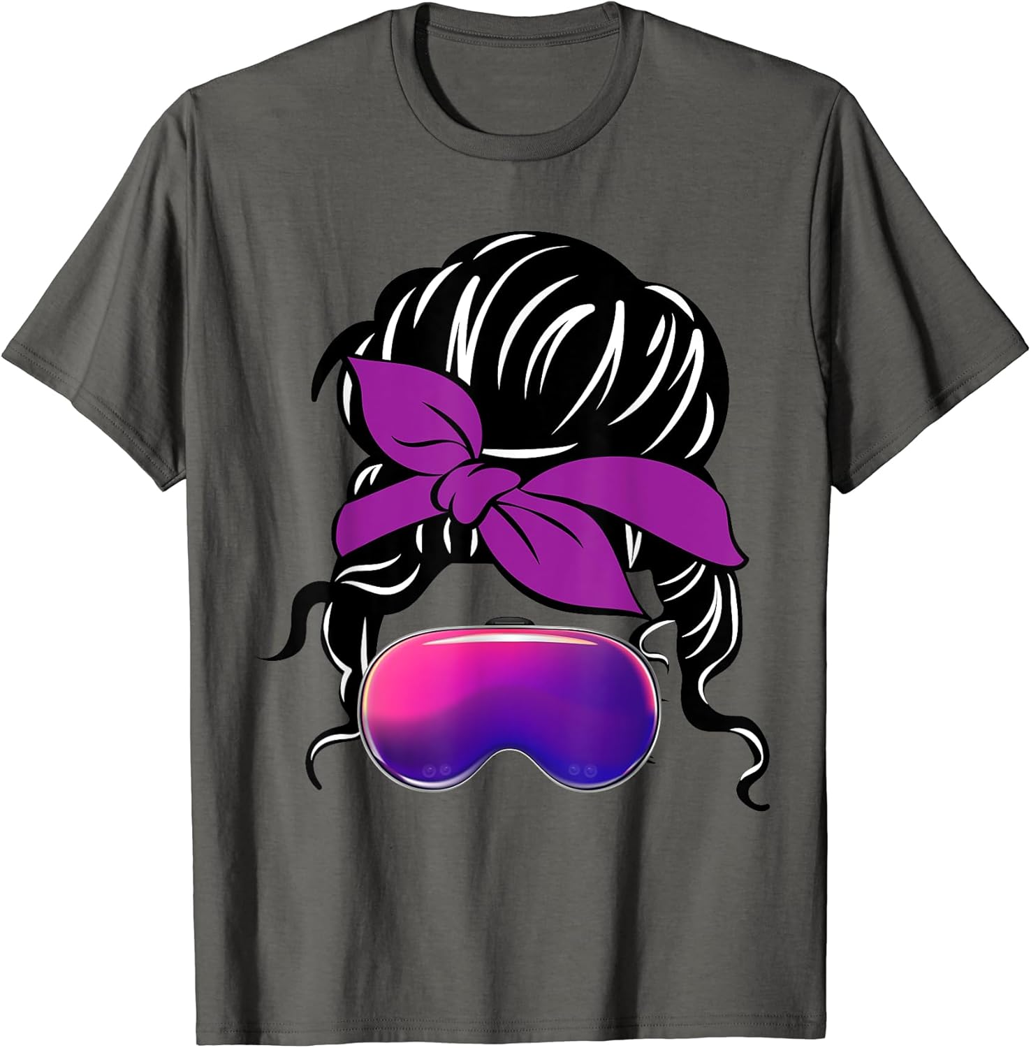 Funny Messy Bun Women's Graphic Purple Ribbon