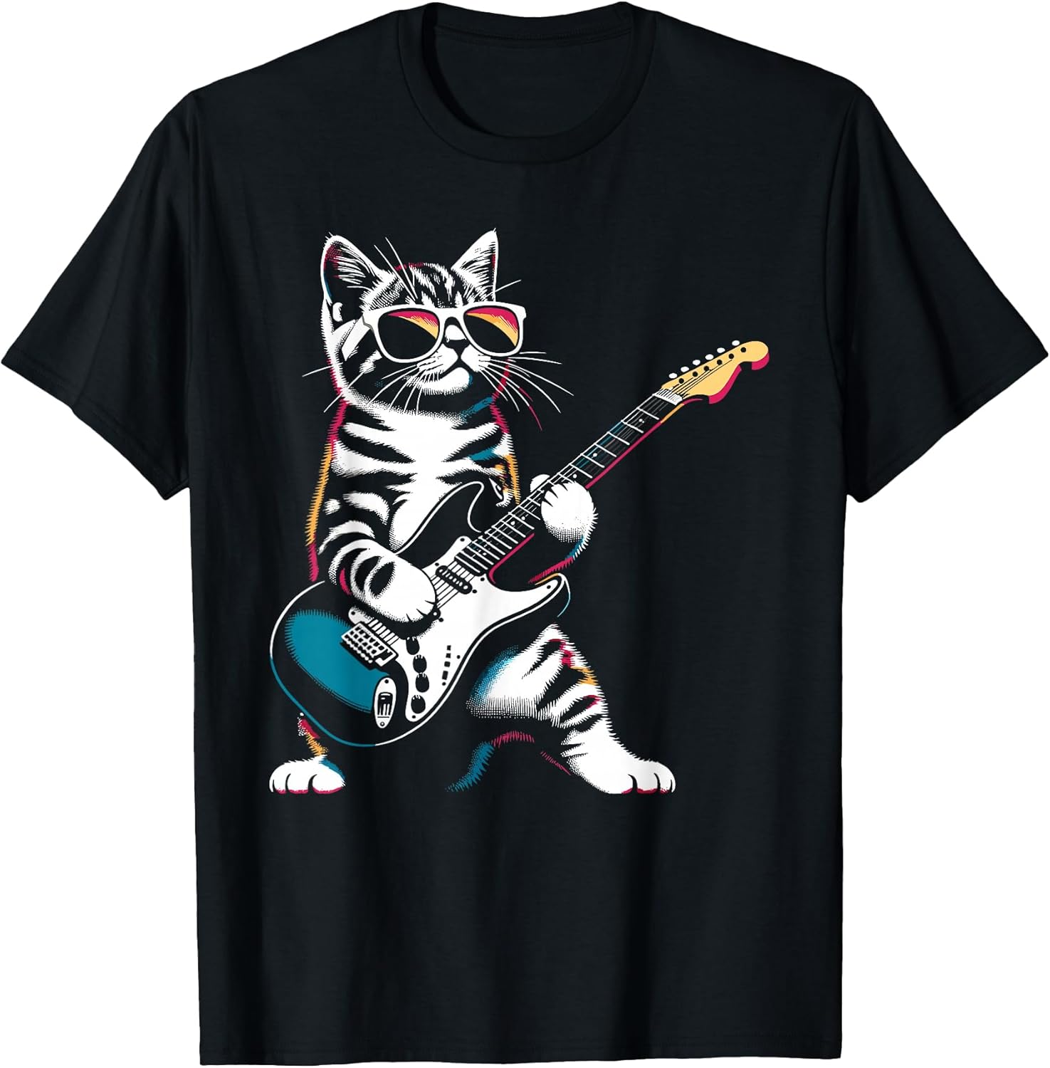 Guitar Cat Novelty Rock Music Band Concert Funny Cat T-Shirt