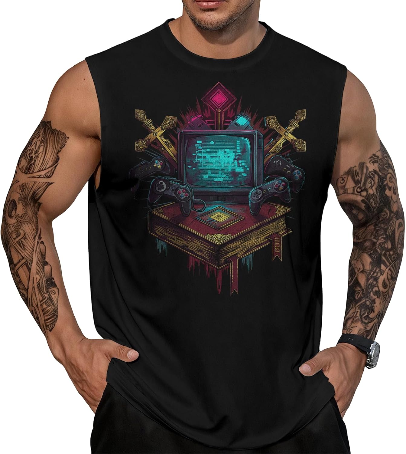 Graphic Tank Shirt for Men Vintage Loose Casual Sleeveless Basic Tops Summer Gym Workout Muscle Tees