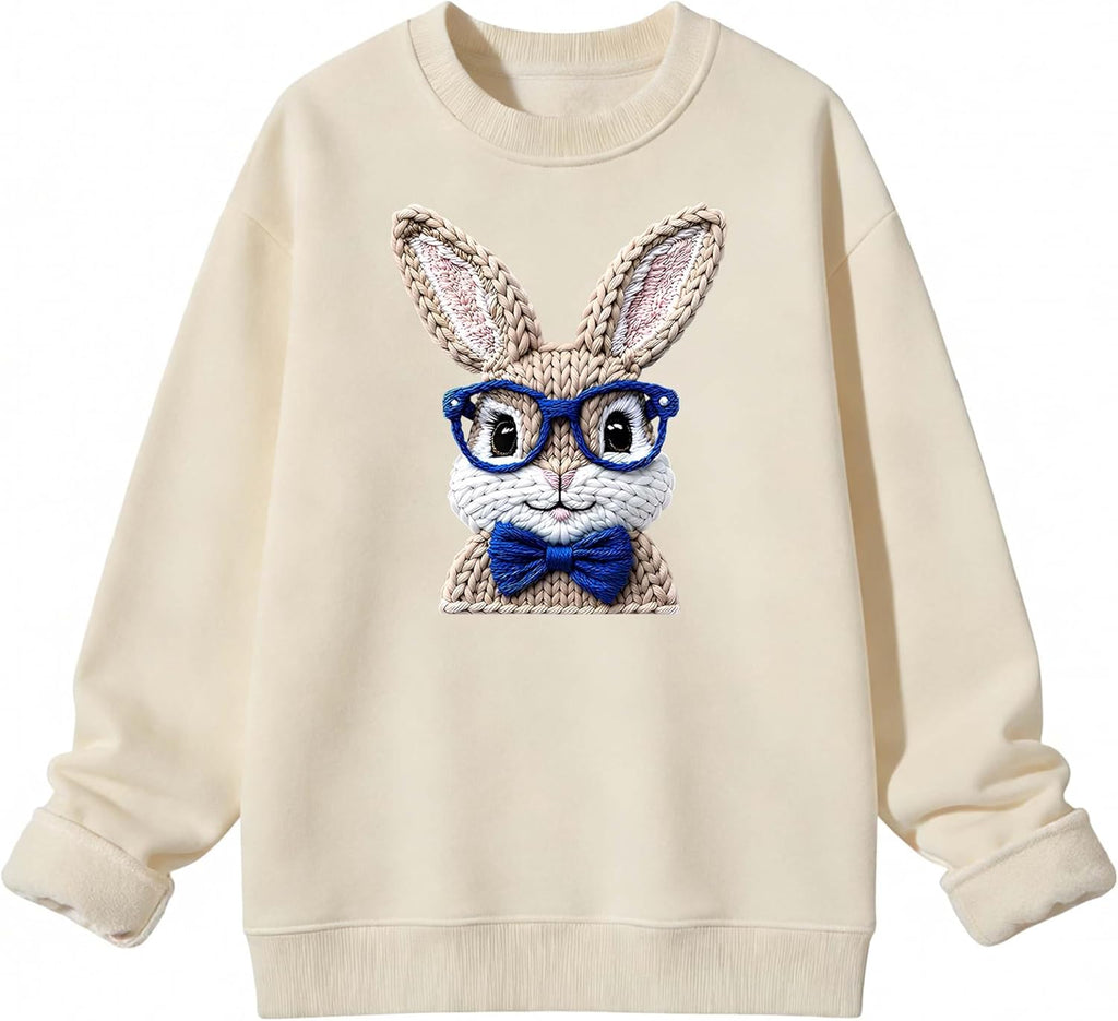 Retro Easter Bunny Sweatshirt, Funny Vintage Easter Bunny Sweater Hoodie Long Sleeve Cute Graphic Shirt For Women