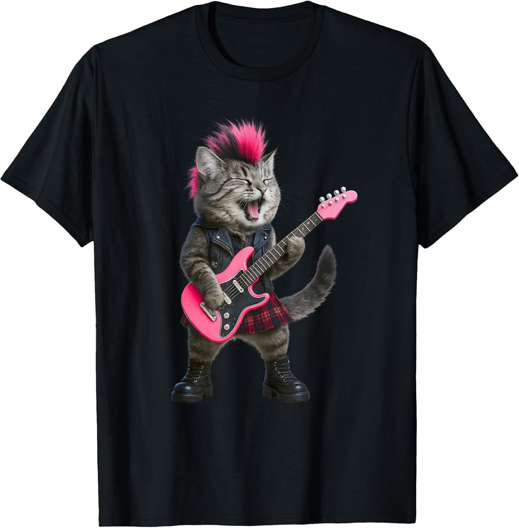Funny Cat Rock and Roll Music Band For Women Girls Kids T-Shirt