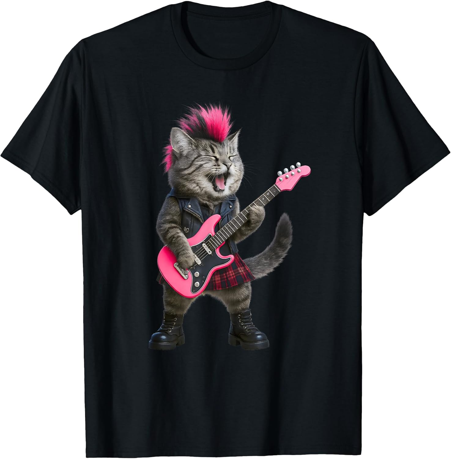Funny Cat Rock and Roll Music Band For Women Girls Kids T-Shirt