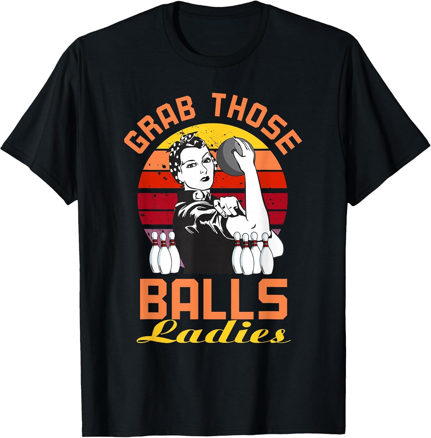 Grab Those Balls Ladies Bowling Retro for Women, Fun Bowling T-Shirt Small