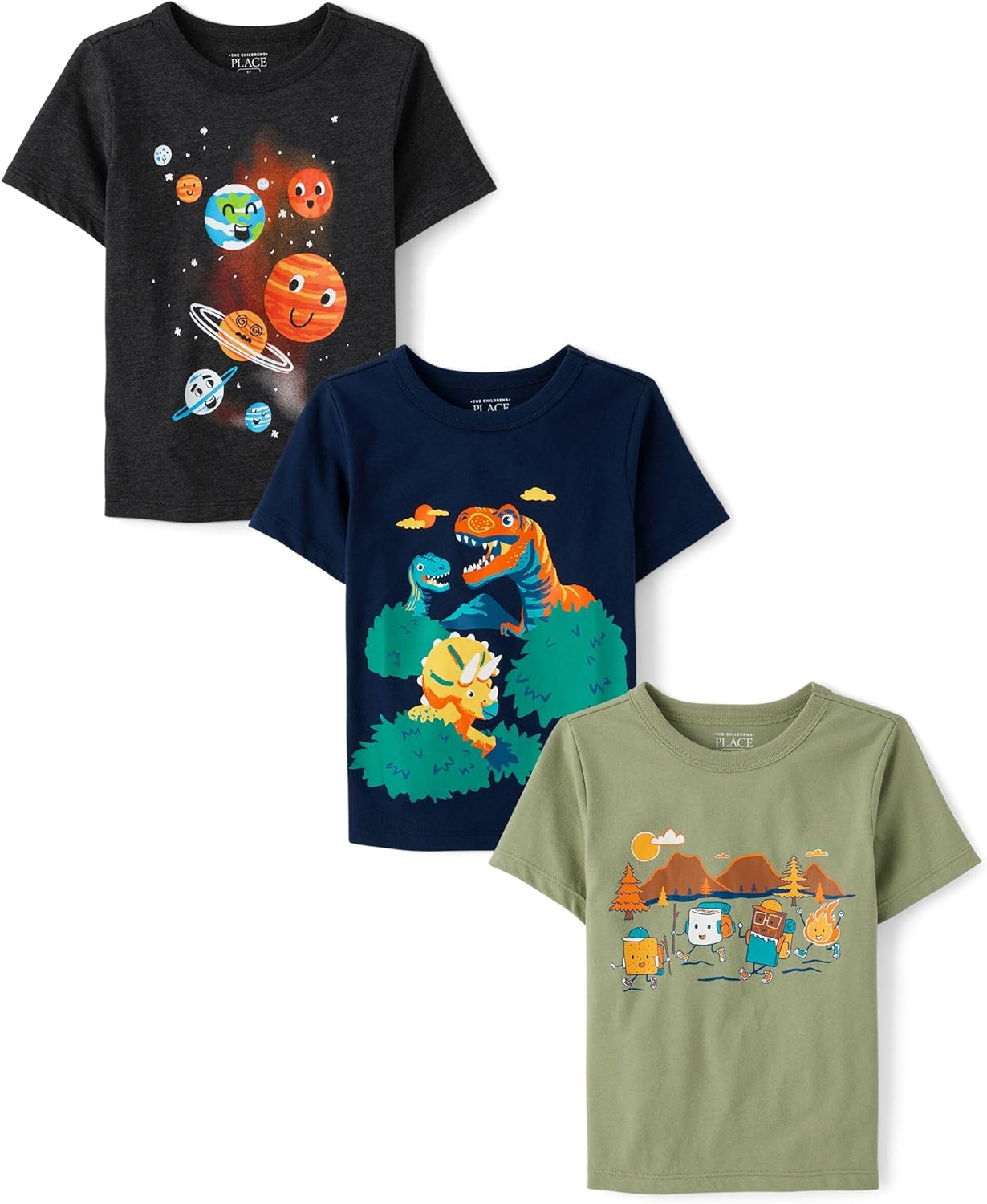 Baby Boys' and Toddler Dino,Animals,Sharks Short Sleeve Graphic T-Shirts,3 Pack