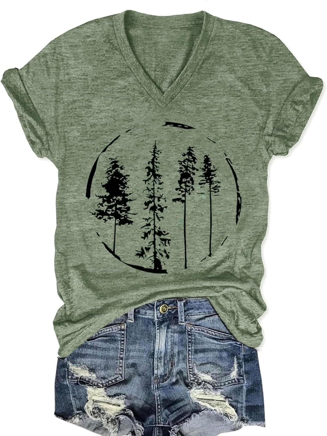 Vintage Boho Tops for Women V-Neck Flowers Shirt Spring Graphic Tees Floral Print Summer Casual Short Sleeve Tshirt Top