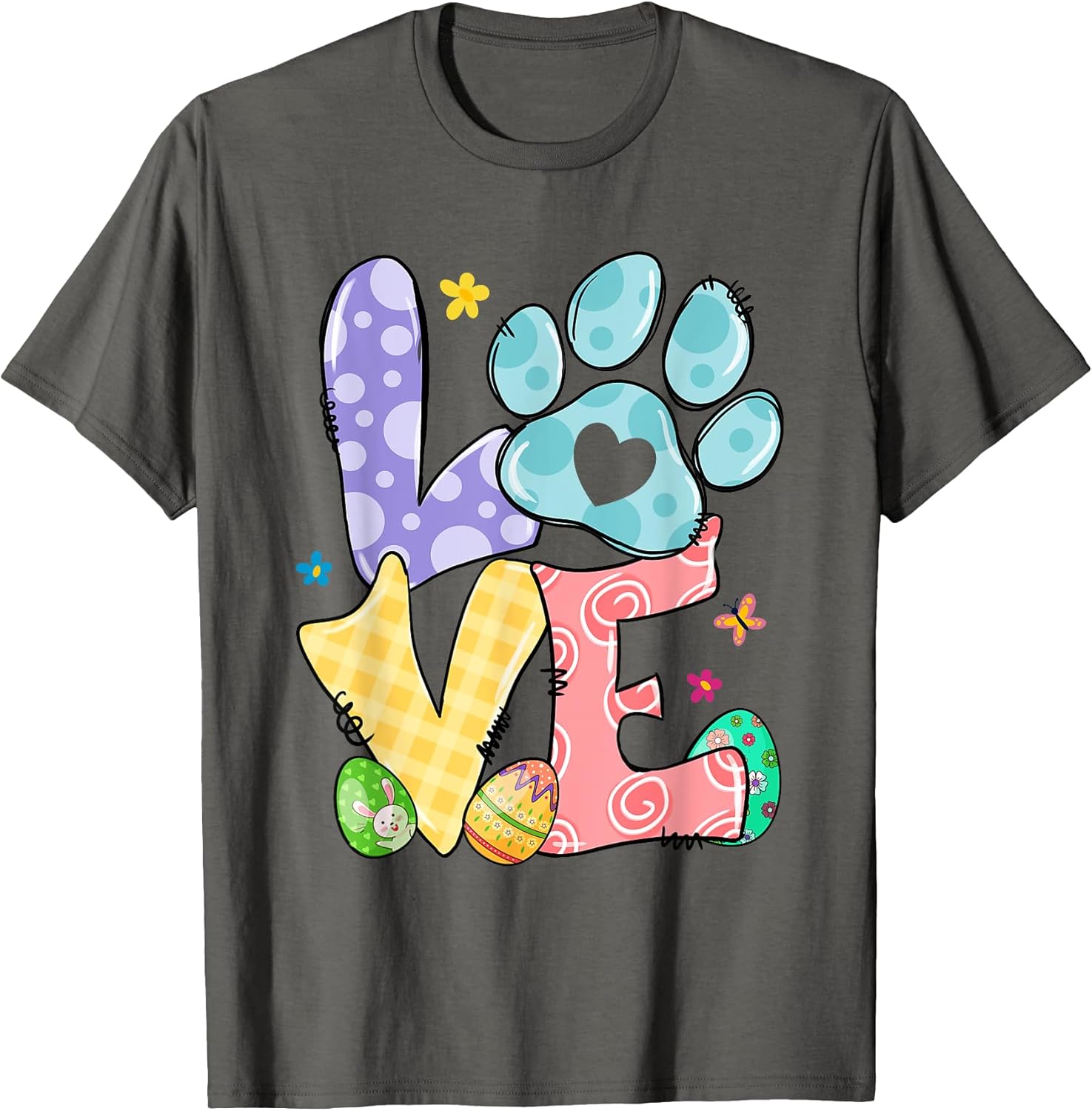 LOVE Paw Dog Print Easter Eggs Dog Lover Happy Easter Day Men Women Kids T-Shirt